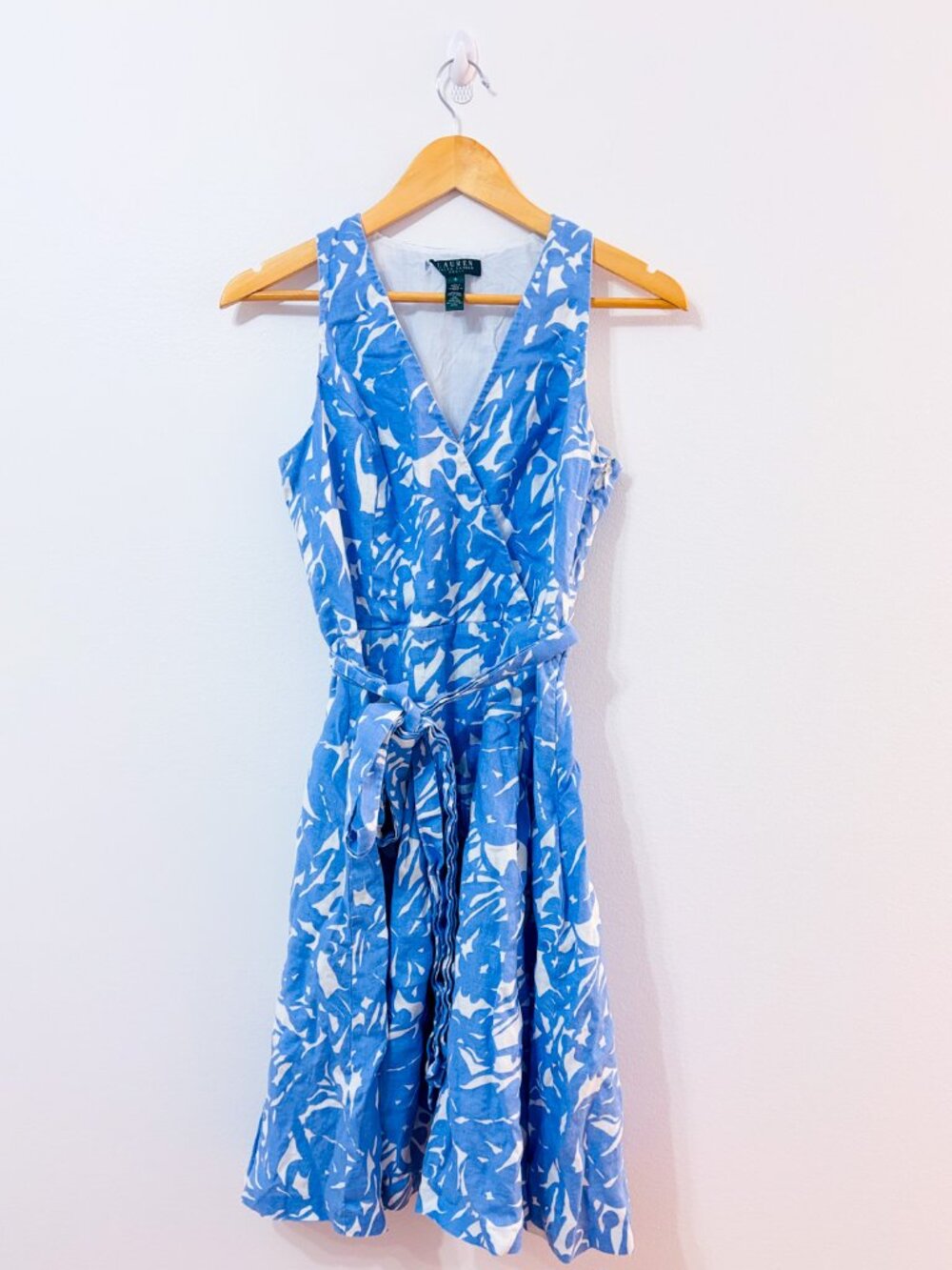 RALPH LAUREN Blue Linen Midi Dress | Floral Summer | Size 6